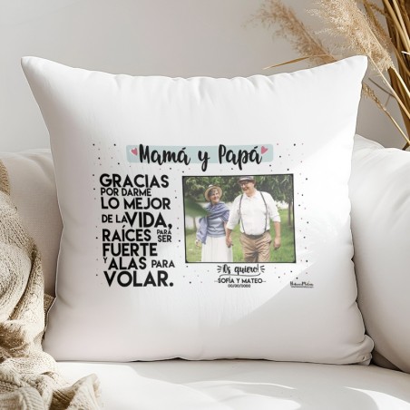 Cojín con foto - Mamá y Papá gracias por darme lo mejor
