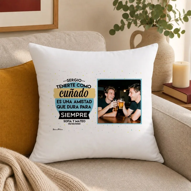 Cojín personalizado con foto - Tenerte cerca es una amistad para siempre | Hakuna Mataza