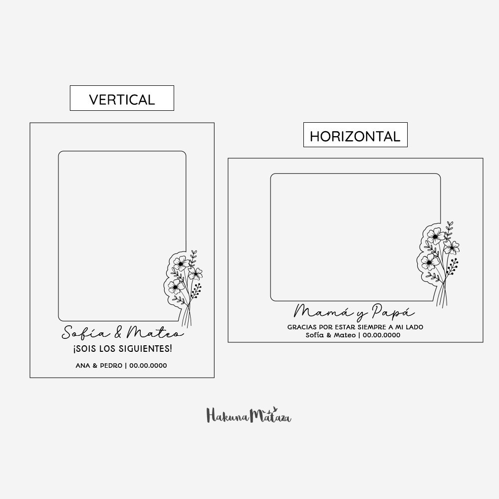 Marco de madera dedicado personalizado - Relieve floral pequeño