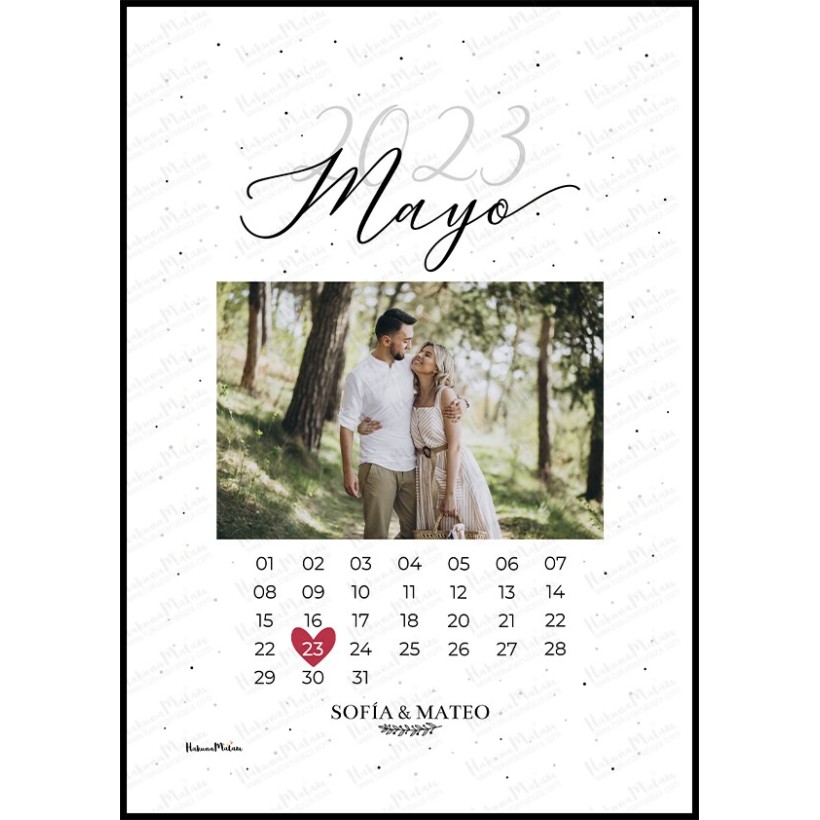 Lámina calendario personalizada con foto y fecha marcada