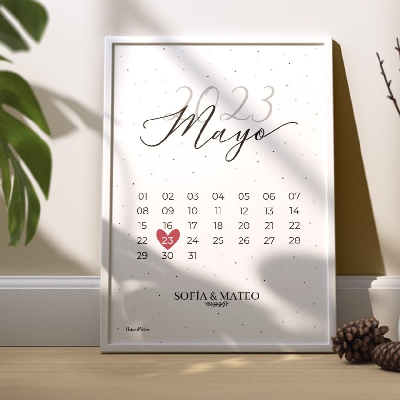 Lámina calendario personalizada con fecha marcada en rojo 2