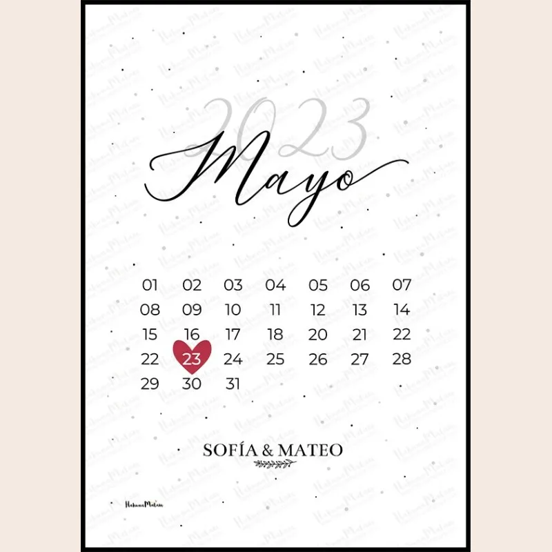 Lámina personalizada calendario – Marca vuestra fecha especial · detalle