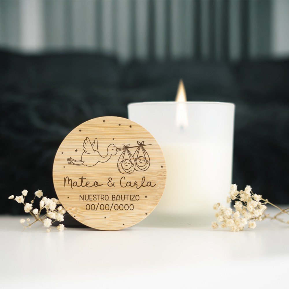 Vela personalizada - Cigüeña bautizo