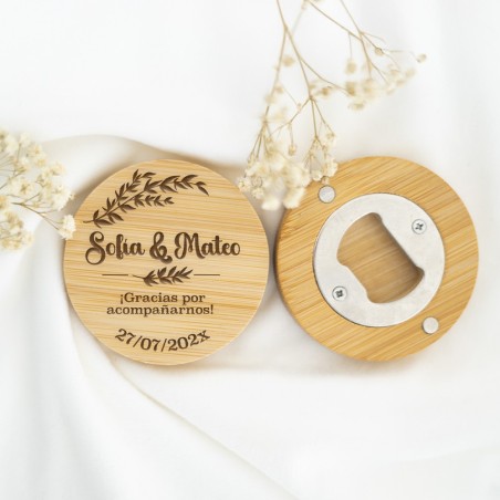 Abridor de madera personalizado - Ramitas (recordatorio boda)