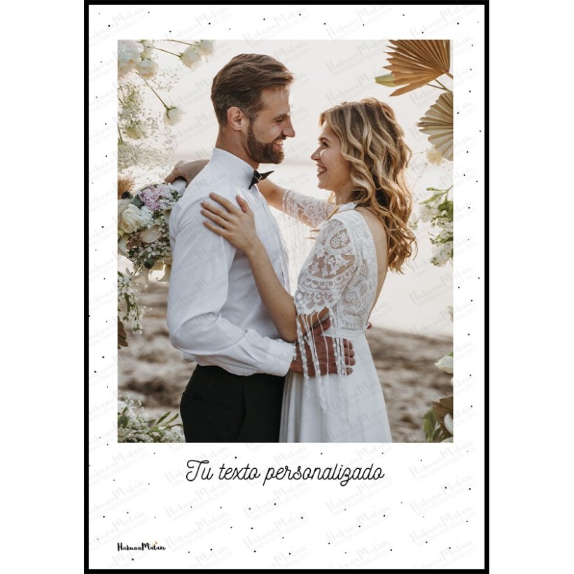 Diseño de lámina estilo Polaroid con fotografía vertical y texto personalizable