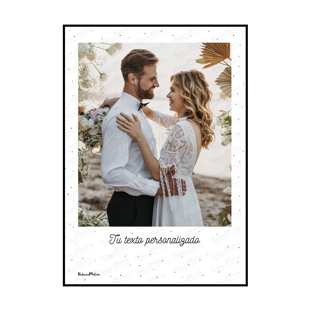 Diseño de lámina estilo Polaroid con fotografía vertical y texto personalizable