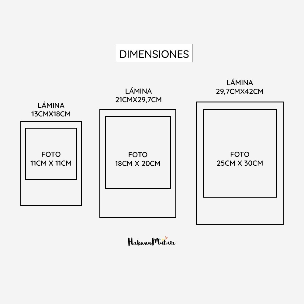 tamaños disponibles para lámina personalizada con foto