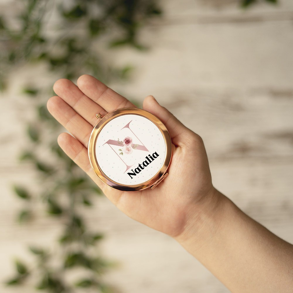 Espejo compacto oro rosa - Inicial y nombre