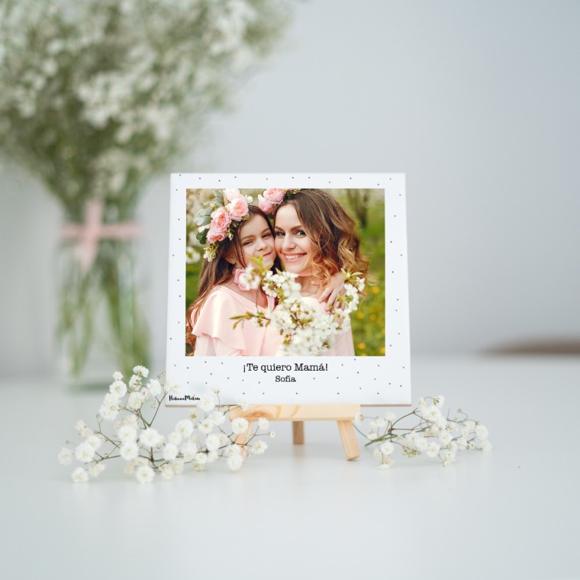 Azulejo personalizado con foto tipo polaroid y frase