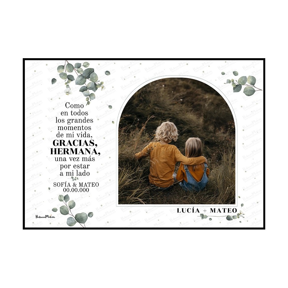 Diseño completo de la lámina personalizada con foto “Gracias por estar a mi lado”.