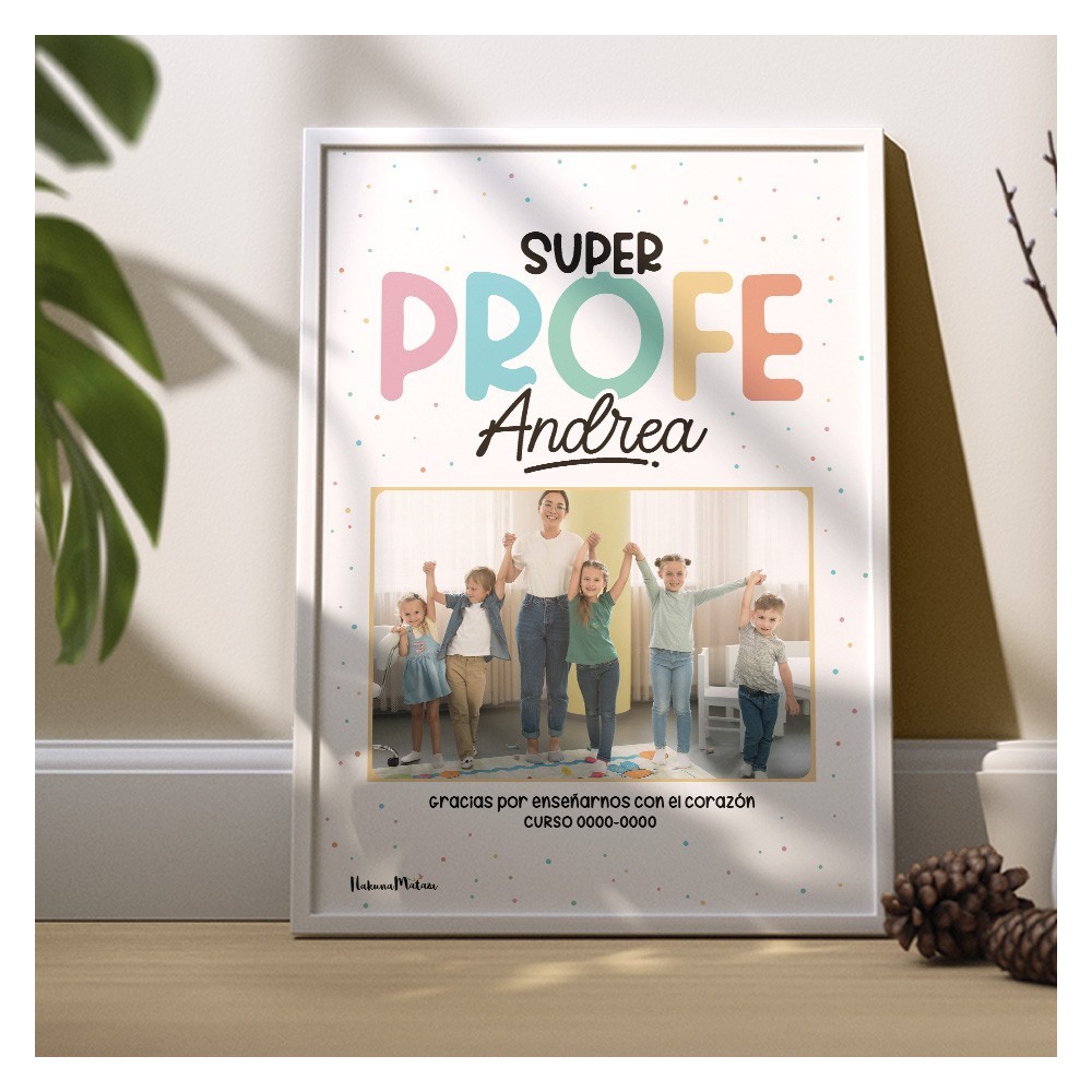 regalo para profesora lámina personalizada en marco blanco