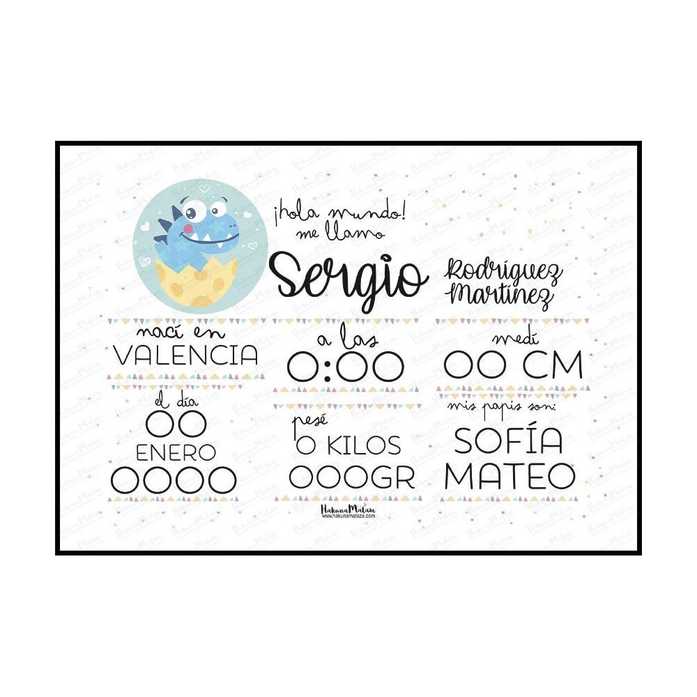 Lámina natalicio personalizada - Bienvenida al mundo dinosaurio