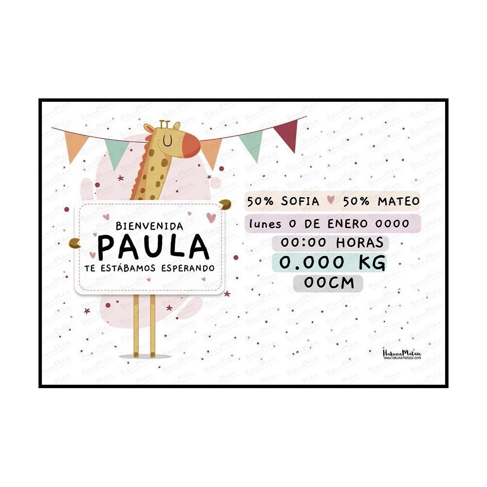Lámina natalicio personalizada - Bienvenido...