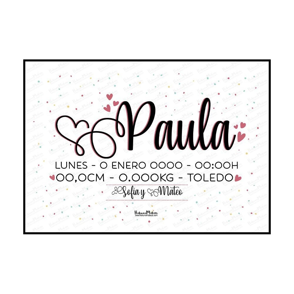 Lámina natalicio personalizada - Nombre en...