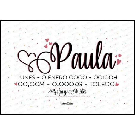 Lámina natalicio personalizada - Nombre en grande con ornamentos