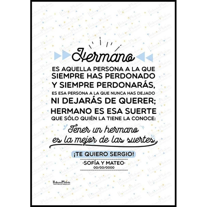 Detalle del mensaje emotivo de la lámina para hermanas 2