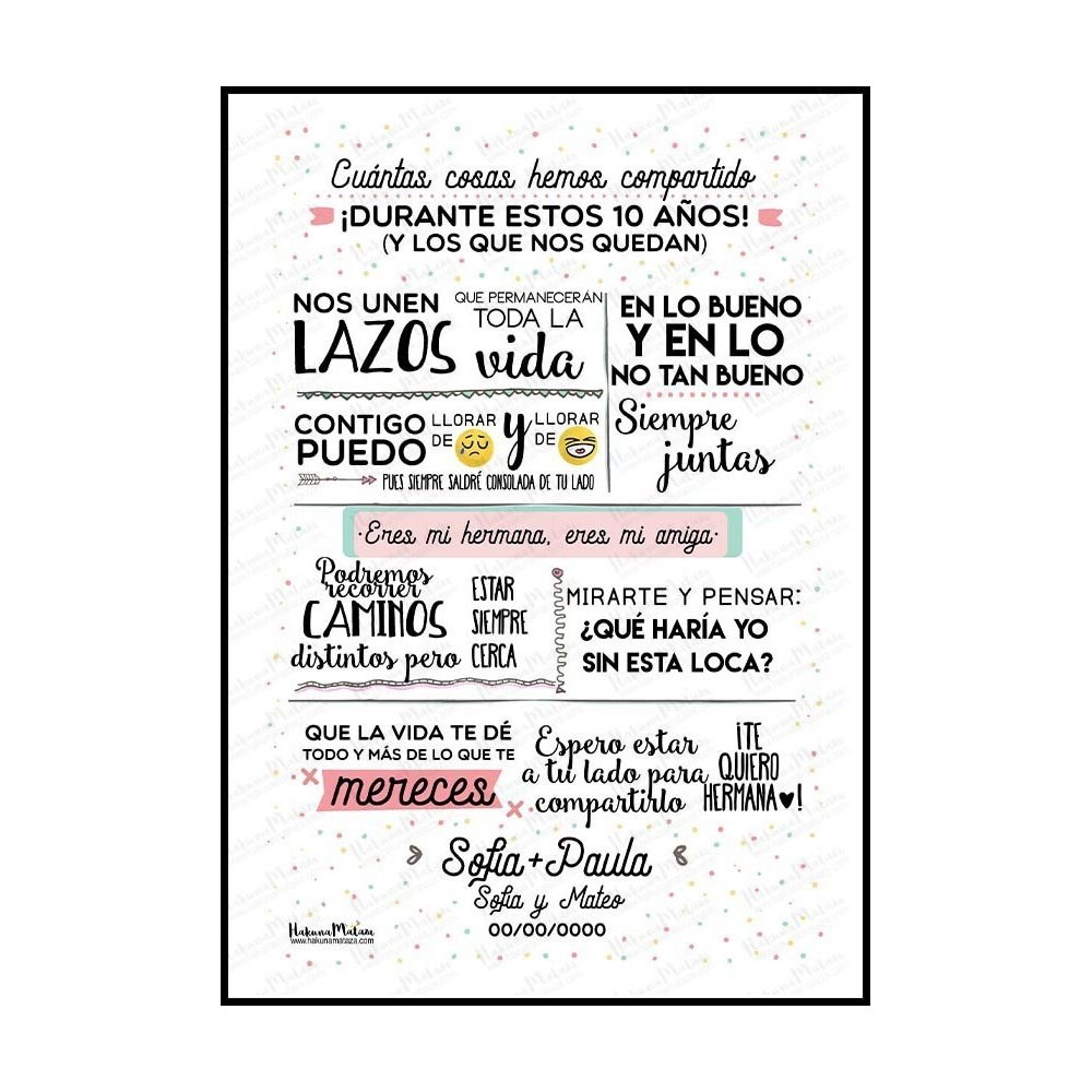 Lámina personalizada - Amigo/a / hermano/a cuántas cosas hemos compartido