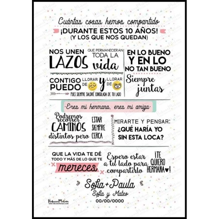 Lámina personalizada - Amigo/a / hermano/a cuántas cosas hemos compartido