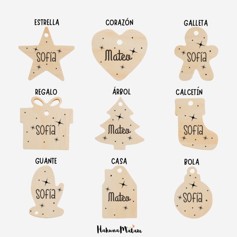 Adorno Navidad madera formas - Nombre 2