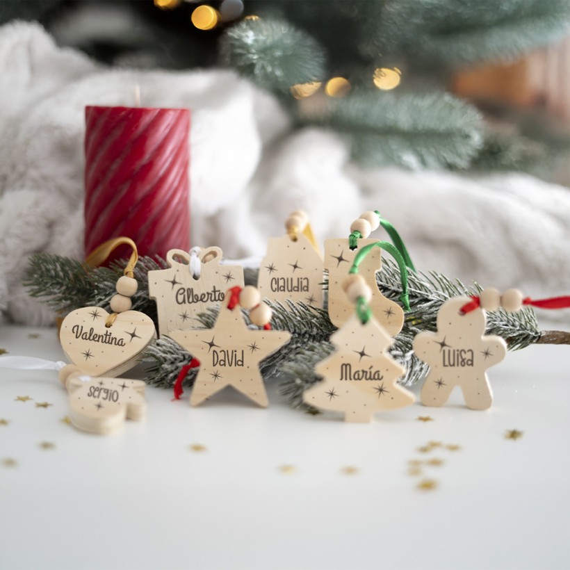 Adorno Navidad madera formas - Nombre