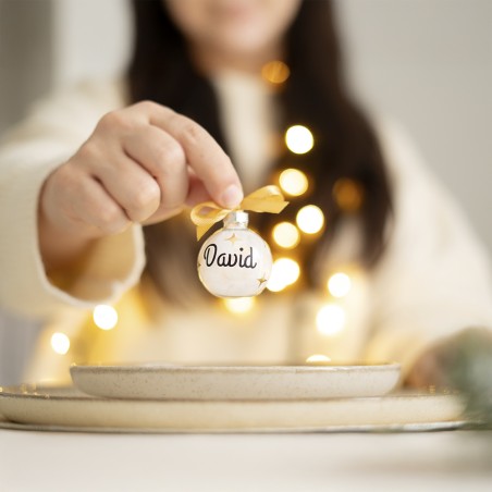 Bola marcasitio Navidad cristal- Plumas blancas
