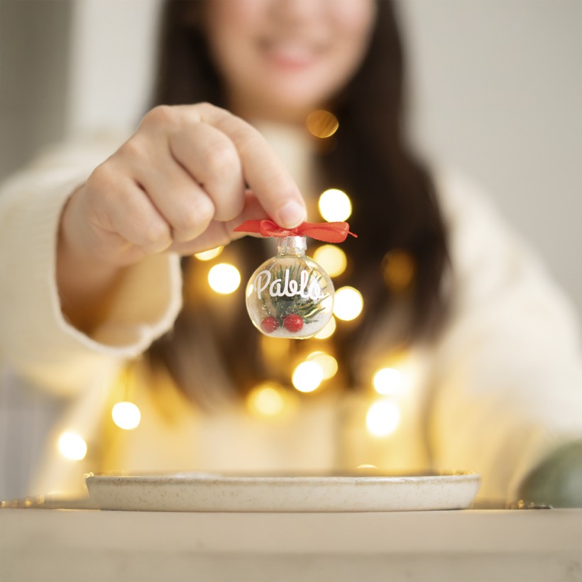 Bola marcasitio Navidad cristal- Acebo