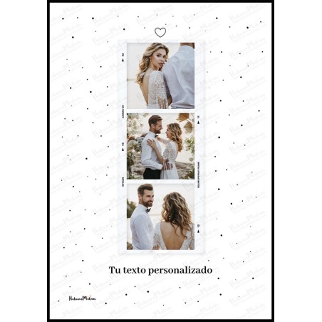 Lámina personalizada con tres fotos estilo Polaroid y frase