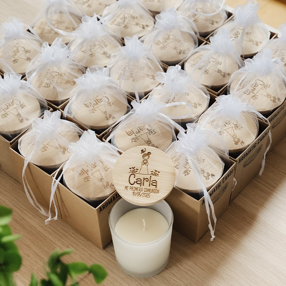 Vela tapa madera personalizada - Bautizo y Comunión