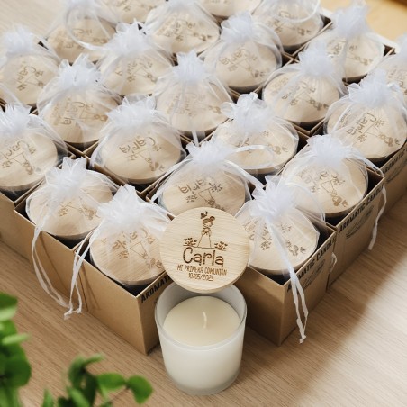 Vela tapa madera personalizada - Bautizo y Comunión