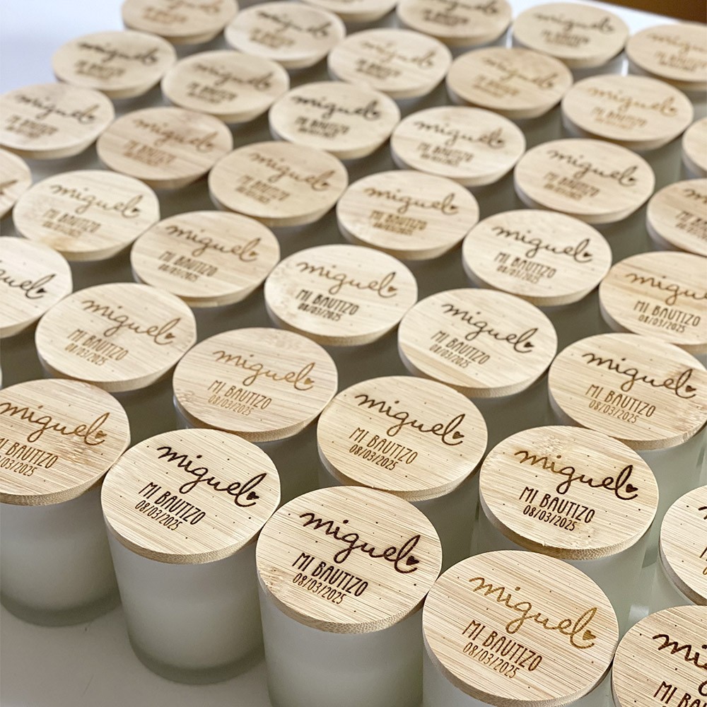 Vela tapa madera personalizada - Bautizo y Comunión