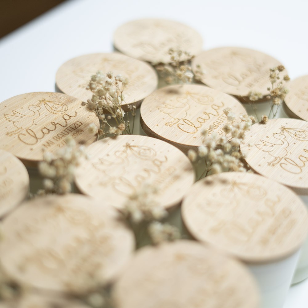 Vela tapa madera personalizada - Bautizo y...