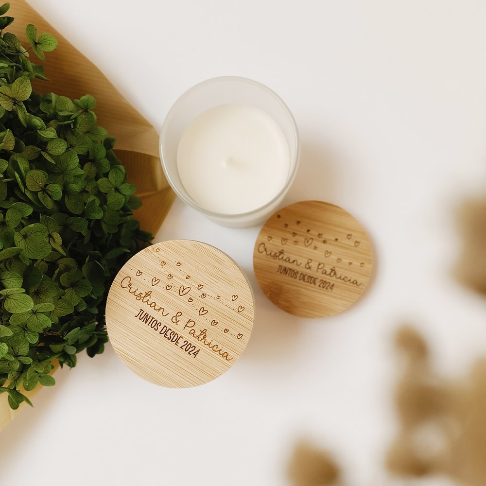Vela tapa madera personalizada - Bodas