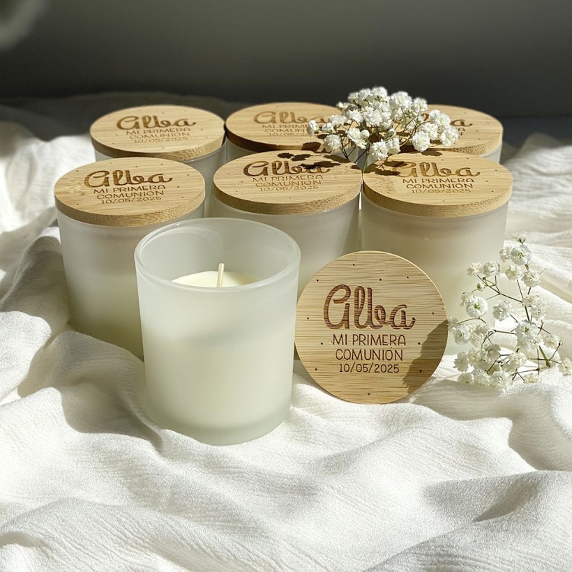 Vela tapa madera personalizada - Bautizo y Comunión