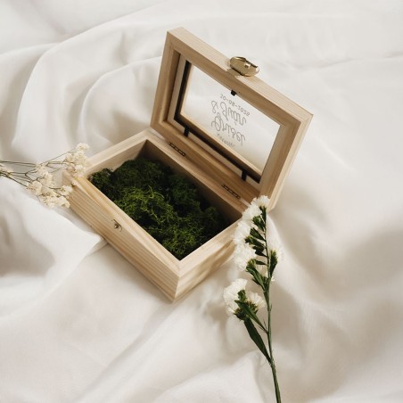 Caja porta alianzas de madera con tapa de cristal