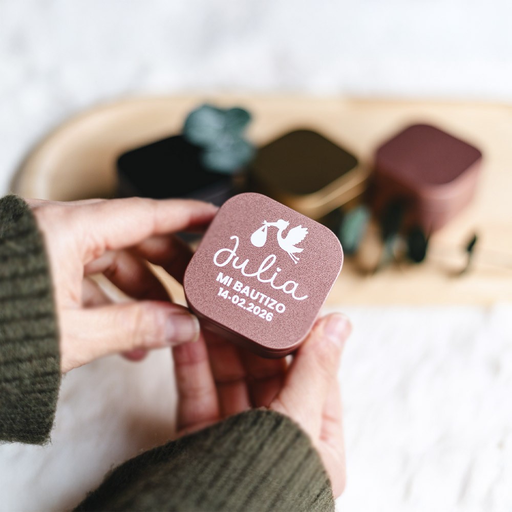 Vela personalizada en caja metálica Bautizo - Comunión