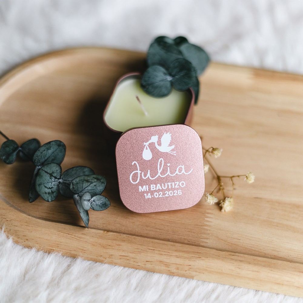 Vela personalizada en caja metálica Bautizo - Comunión