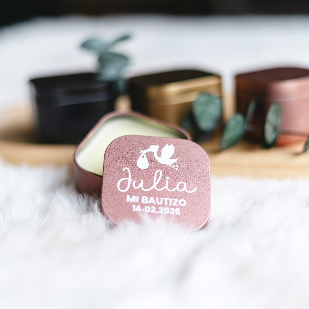 Vela personalizada en caja metálica Bautizo - Comunión