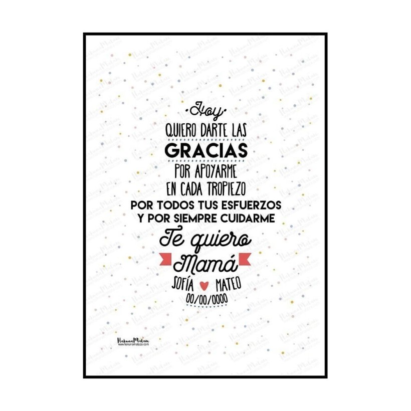 Lámina personalizada Te quiero Mamá diseño vertical