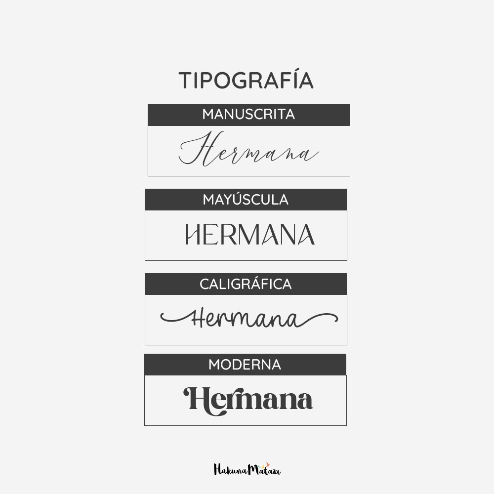 Opciones de tipografía para personalizar el texto en la portada e interior del marco, adaptadas al diseño.