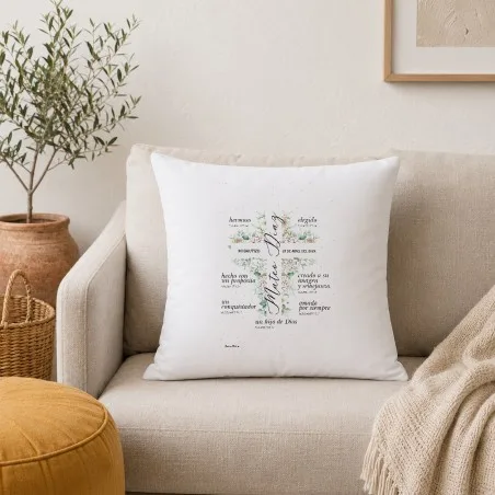 Cojín personalizado de bautizo - Cruz floral verde · otra vista