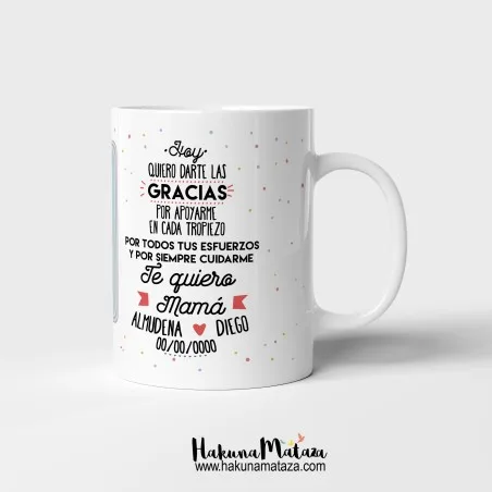 Taza personalizada con foto - Te quiero Mamá · ejemplo de personalización
