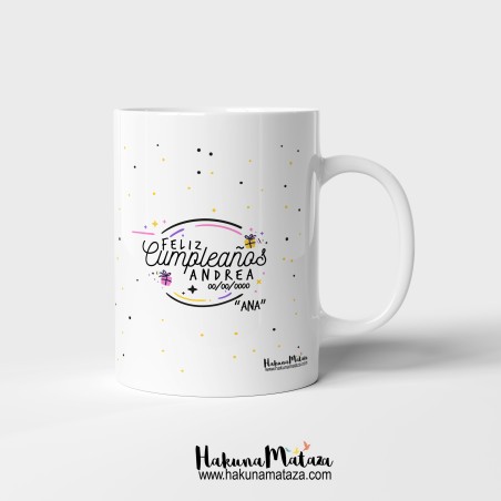 Detalle del diseño colorido y alegre de la taza